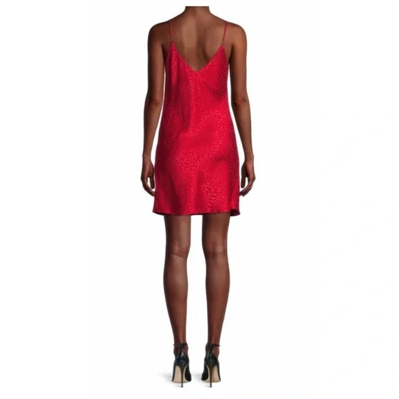 NWT Red Leopard Satin Mini Slip Dress - Picture 3 of 4